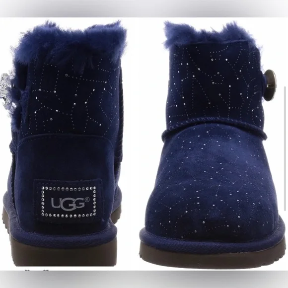 UGG mini Bailey button Swarovski bling navy boots - Picture 4 of 12